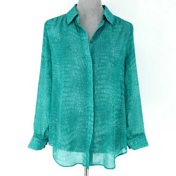 Chico's Tops - Chicos Top 0 Womens Small 4 Green Chiffon Blouse Snakeskin print Coastal Office